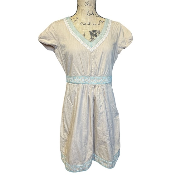BODEN Tan Embroidered Cap Sleeve Midi Dress Knee Length Easter Church Spring - Picture 1 of 9